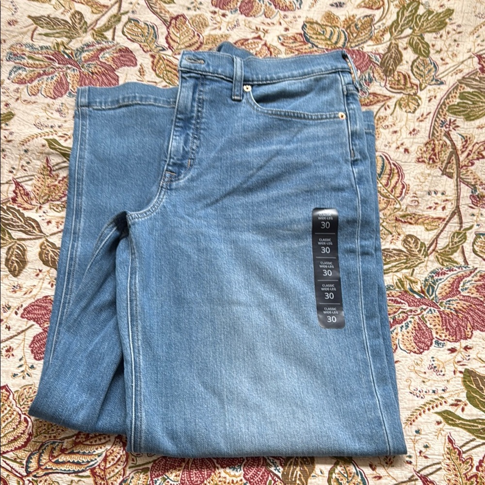 Classic Blue Wide Leg Denim Jeans